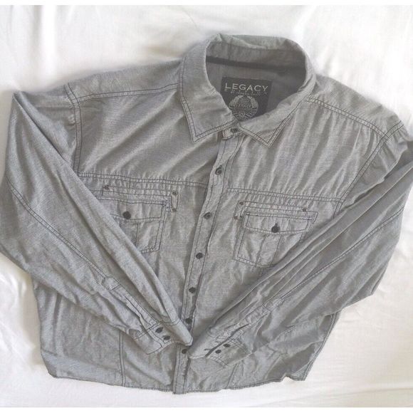 Legacy Edition Men's Long-sleeved Button Up Shirt Size Large Pockets Gray Cotton - Picture 2 of 10